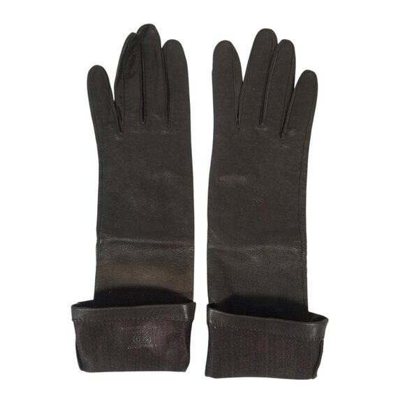 Vintage Kid Leather Gloves Dark Brown 3/4 Length Silk Lined Washable 6 1/2 - Picture 5 of 11
